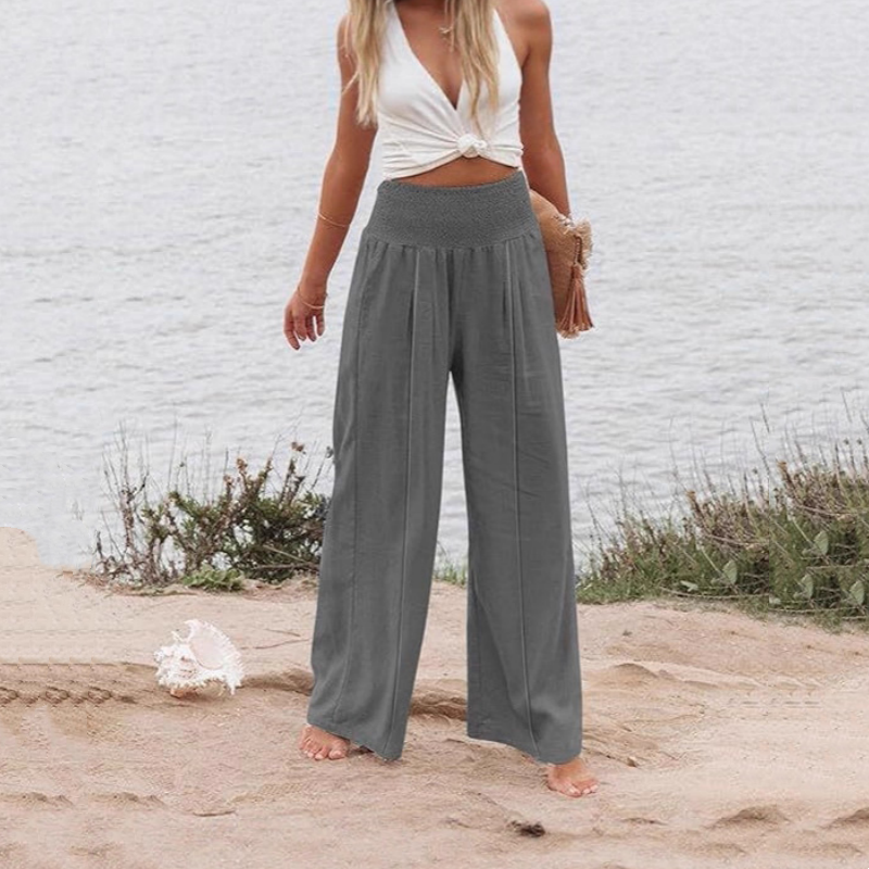 Pantalon de détente large en lin pour femme