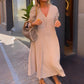 Robe longue à manches longues, col en V et taille haute pour femme