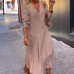 Robe longue à manches longues, col en V et taille haute pour femme