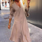 Robe longue à manches longues, col en V et taille haute pour femme