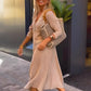 Robe longue à manches longues, col en V et taille haute pour femme