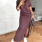 Robe longue froncée pour femme avec fente latérale