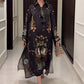 Robe maxi ample imprimée à manches longues et col en V pour femme