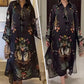 Robe maxi ample imprimée à manches longues et col en V pour femme
