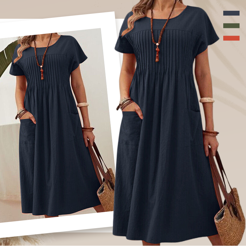 💎 -60% SUR LA ROBE PLISSÉE ÉTÉ ! 💎 Manches Courtes, Poches Pratiques & Tissu Lin-Coton Ultra-Léger