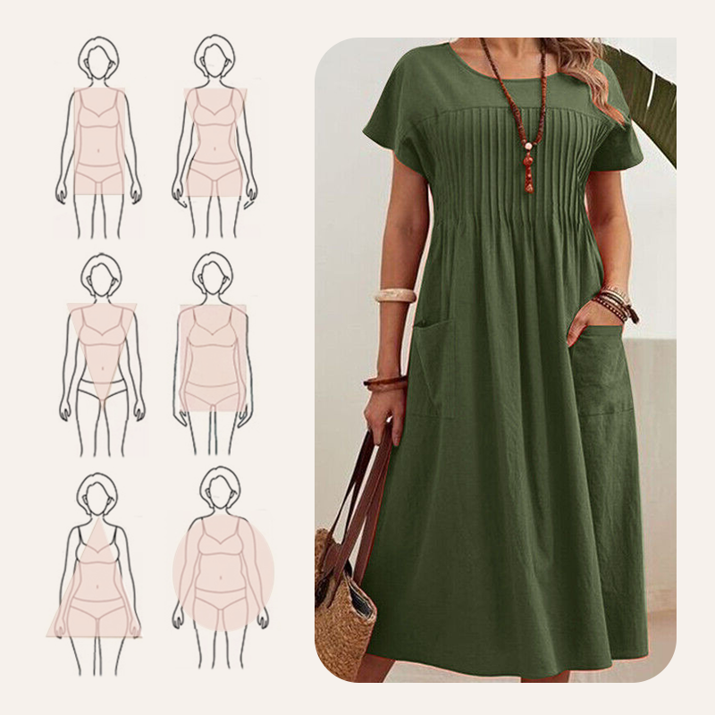 💎 -60% SUR LA ROBE PLISSÉE ÉTÉ ! 💎 Manches Courtes, Poches Pratiques & Tissu Lin-Coton Ultra-Léger