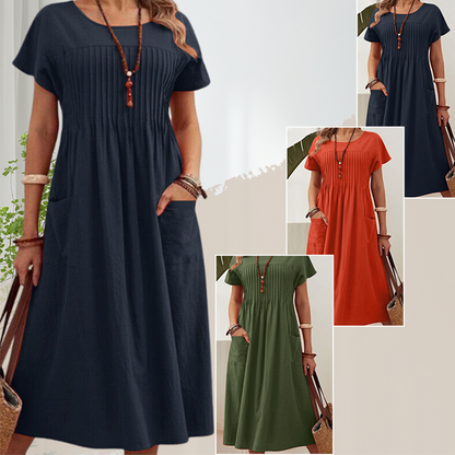 💎 -60% SUR LA ROBE PLISSÉE ÉTÉ ! 💎 Manches Courtes, Poches Pratiques & Tissu Lin-Coton Ultra-Léger