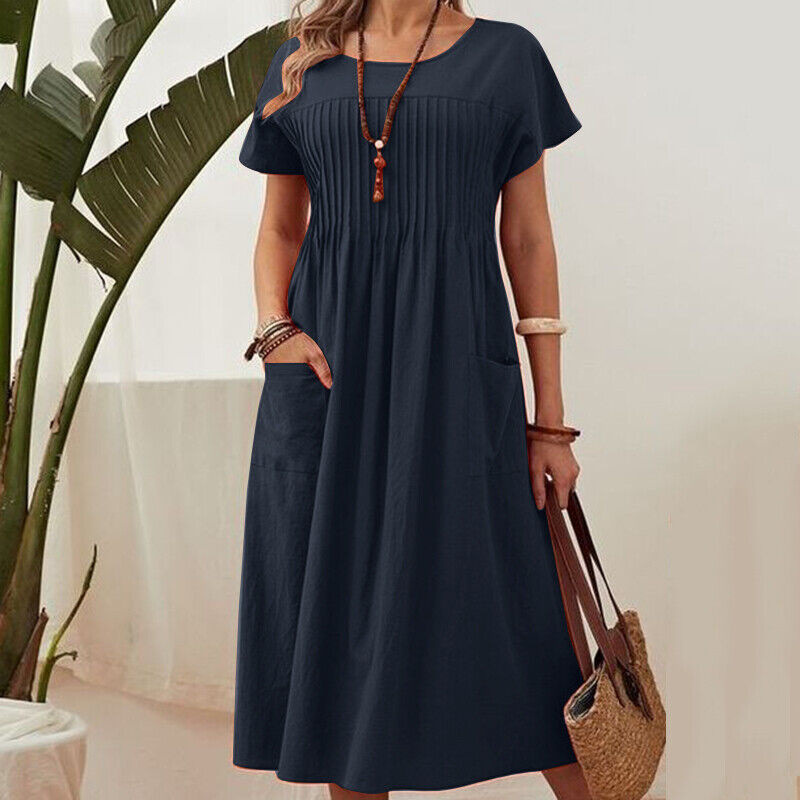 💎 -60% SUR LA ROBE PLISSÉE ÉTÉ ! 💎 Manches Courtes, Poches Pratiques & Tissu Lin-Coton Ultra-Léger