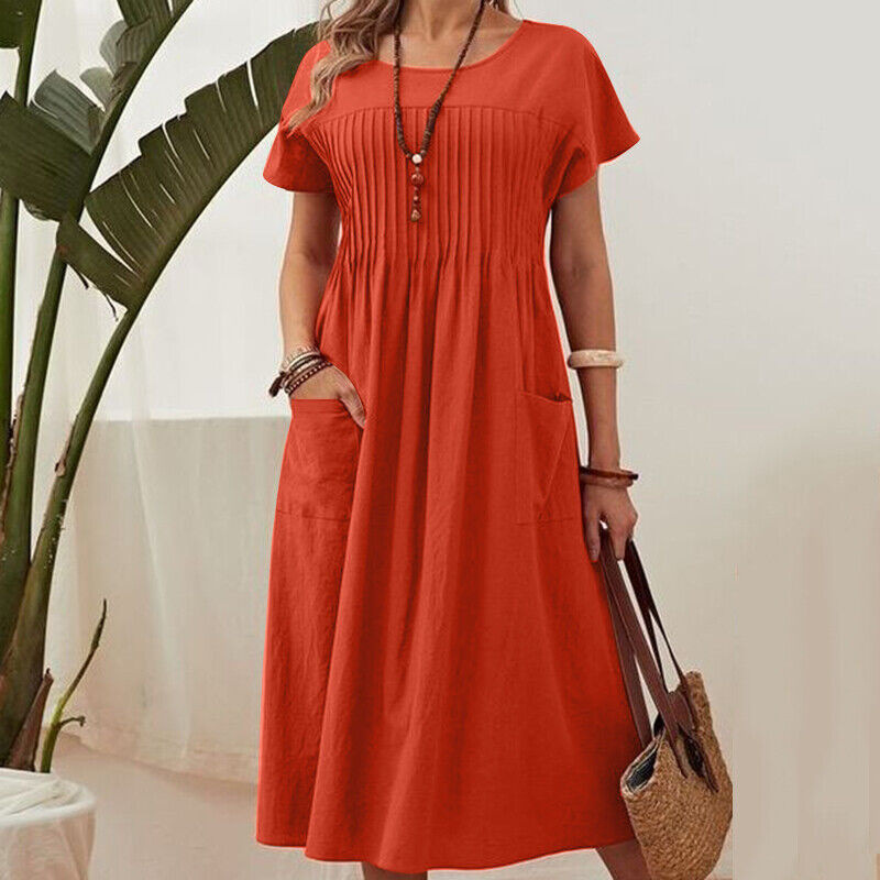 💎 -60% SUR LA ROBE PLISSÉE ÉTÉ ! 💎 Manches Courtes, Poches Pratiques & Tissu Lin-Coton Ultra-Léger