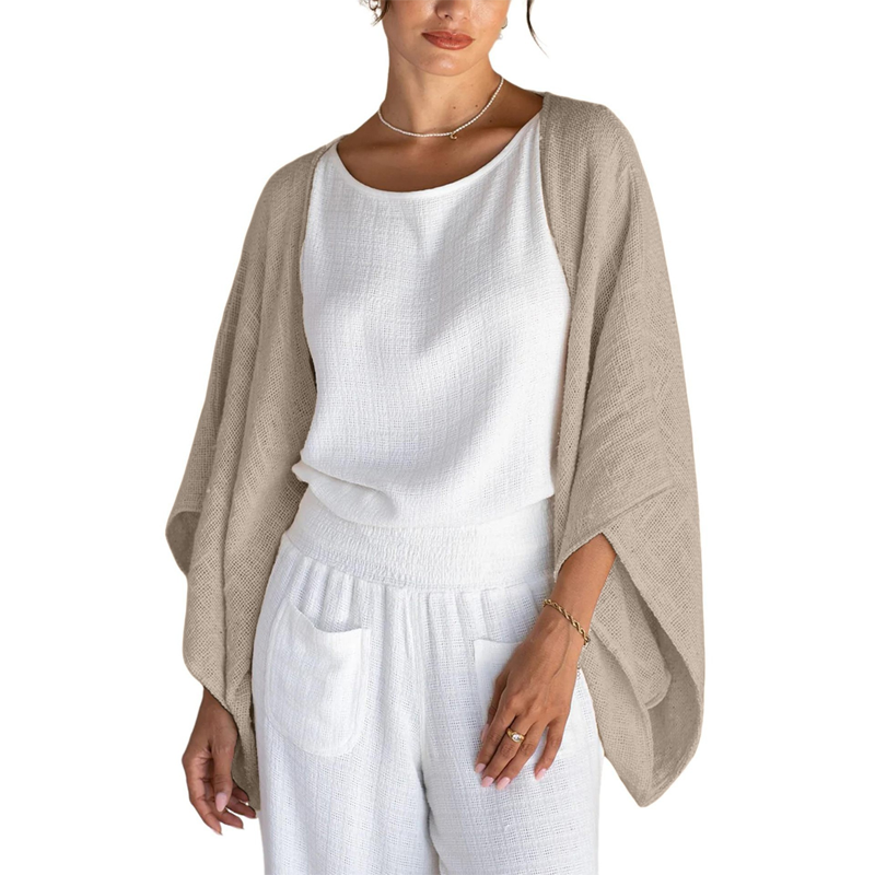 Damen lockerer Cardigan mit 3/4-Ärmeln und offener Vorderseite