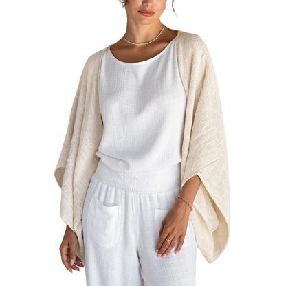 Damen lockerer Cardigan mit 3/4-Ärmeln und offener Vorderseite
