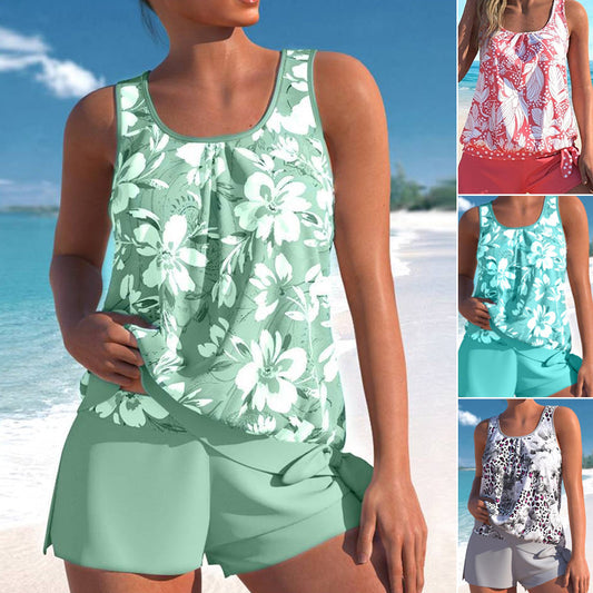 👙 50% DE RÉDUCTION 🌺 Maillot de bain tankini imprimé – Tissu extensible, séchage rapide – Haut fluide & shorty assorti – parfait pour la plage, la piscine ou les vacances ☀️🌊✨