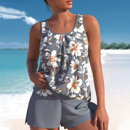 👙 50% DE RÉDUCTION 🌺 Maillot de bain tankini imprimé – Tissu extensible, séchage rapide – Haut fluide & shorty assorti – parfait pour la plage, la piscine ou les vacances ☀️🌊✨