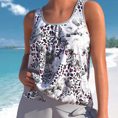 👙 50% DE RÉDUCTION 🌺 Maillot de bain tankini imprimé – Tissu extensible, séchage rapide – Haut fluide & shorty assorti – parfait pour la plage, la piscine ou les vacances ☀️🌊✨