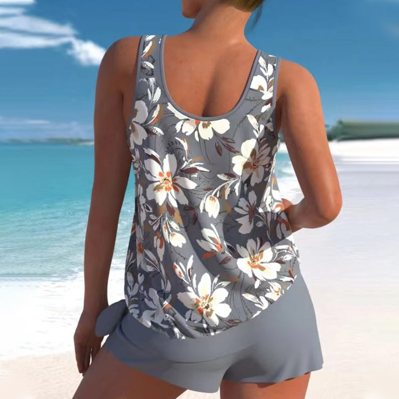 👙 50% DE RÉDUCTION 🌺 Maillot de bain tankini imprimé – Tissu extensible, séchage rapide – Haut fluide & shorty assorti – parfait pour la plage, la piscine ou les vacances ☀️🌊✨