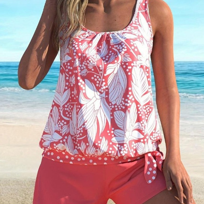 👙 50% DE RÉDUCTION 🌺 Maillot de bain tankini imprimé – Tissu extensible, séchage rapide – Haut fluide & shorty assorti – parfait pour la plage, la piscine ou les vacances ☀️🌊✨