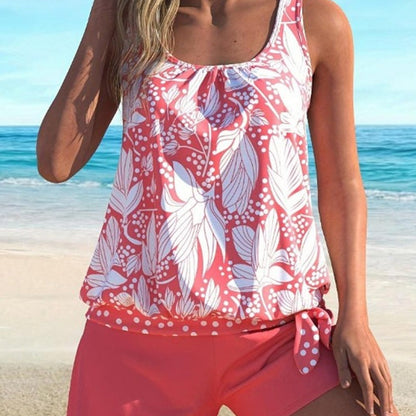 👙 50% DE RÉDUCTION 🌺 Maillot de bain tankini imprimé – Tissu extensible, séchage rapide – Haut fluide & shorty assorti – parfait pour la plage, la piscine ou les vacances ☀️🌊✨