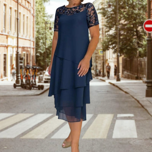 ⏳Spécial à durée limitée⏰Robe midi A-line en maille superposée👗