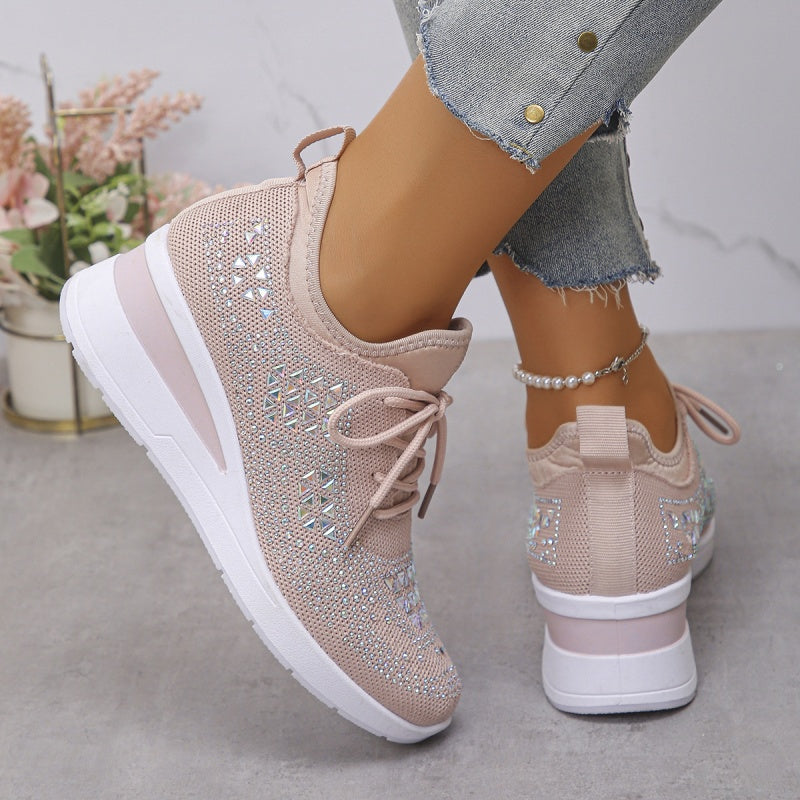 🔥🔥Dernier jour de promotion, profitez de 50 % de réduction🔥 Chaussures de sport orthopédiques respirantes pour femmes, style décontracté et tendance, ornées de strass incrustés.