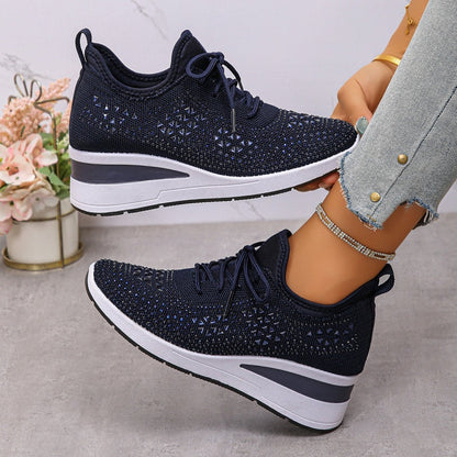 🔥🔥Dernier jour de promotion, profitez de 50 % de réduction🔥 Chaussures de sport orthopédiques respirantes pour femmes, style décontracté et tendance, ornées de strass incrustés.