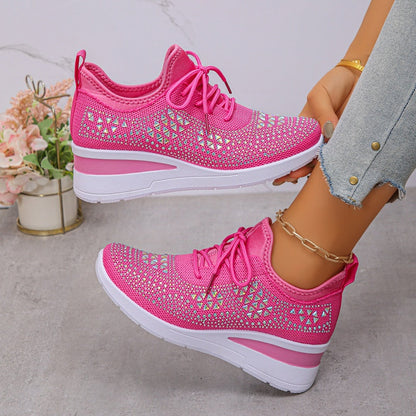 🔥🔥Dernier jour de promotion, profitez de 50 % de réduction🔥 Chaussures de sport orthopédiques respirantes pour femmes, style décontracté et tendance, ornées de strass incrustés.