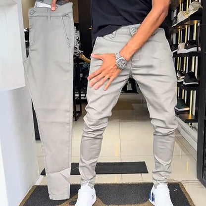Pantalon casual slim fit en tissu uni pour homme