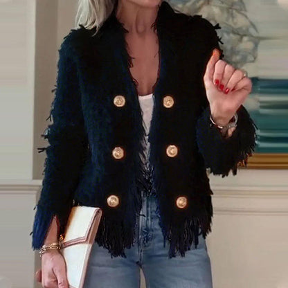 🩷Manteau court à boutons et pompons pour femme🧥