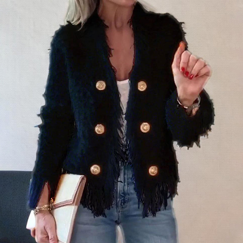 🩷Manteau court à boutons et pompons pour femme🧥