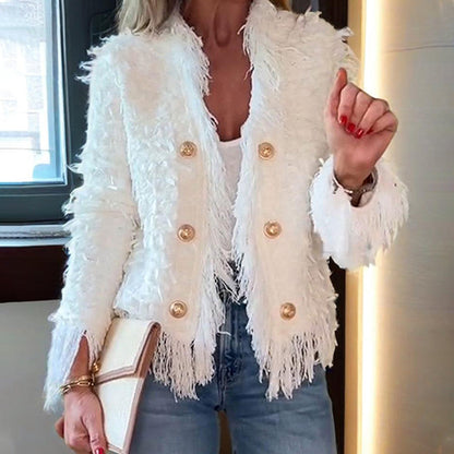 🩷Manteau court à boutons et pompons pour femme🧥