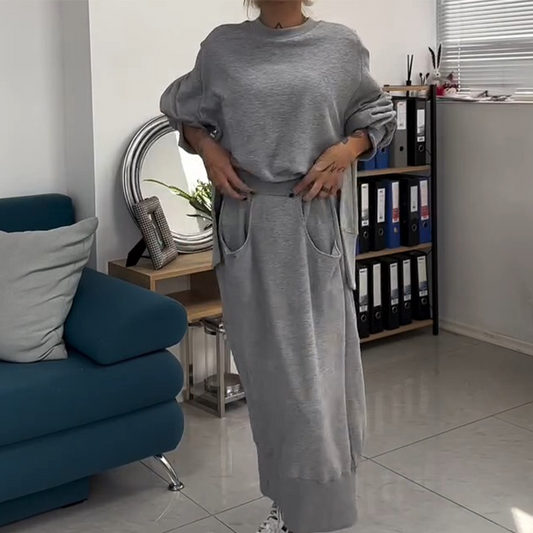 Ensemble 2 pièces sweat-shirt à col rond et jupe pour femme