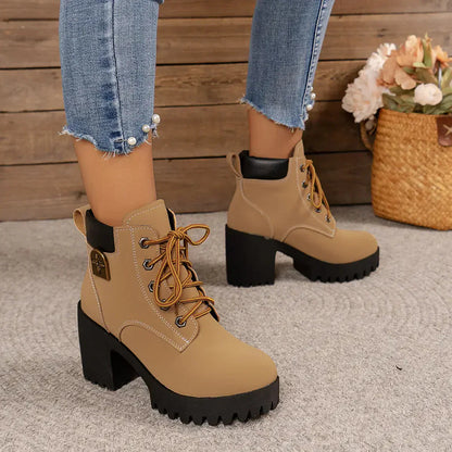 🔥【35-42】👢2025 Nouveauté pour cet automne : bottines à talons épais et semelles compensées – modèle rétro à lacets pour femmes