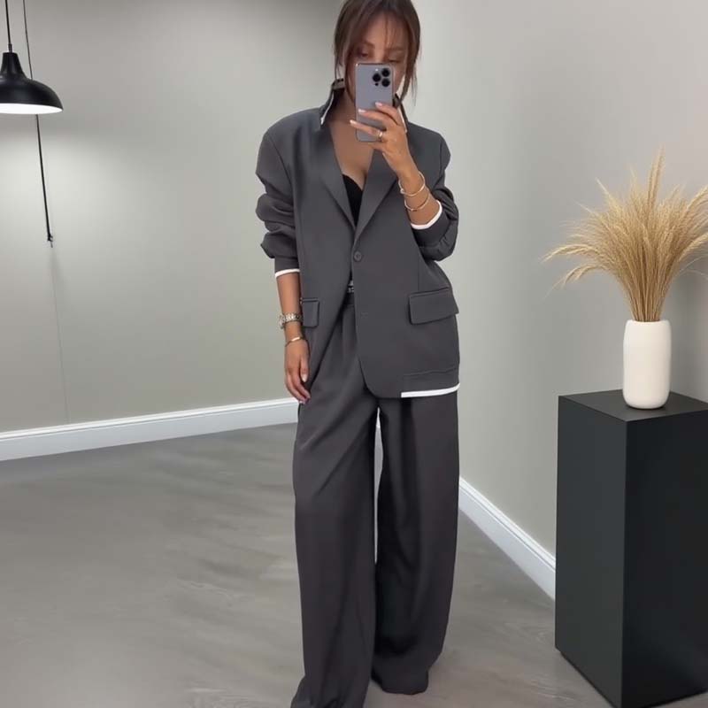 ⏰ VENTE FLASH 50 % DE RÉDUCTION 🔥 Ensemble 2 pièces pour femme comprenant un blazer à manches longues et un pantalon à jambes larges
