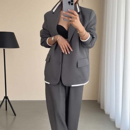 ⏰ VENTE FLASH 50 % DE RÉDUCTION 🔥 Ensemble 2 pièces pour femme comprenant un blazer à manches longues et un pantalon à jambes larges