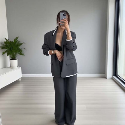 ⏰ VENTE FLASH 50 % DE RÉDUCTION 🔥 Ensemble 2 pièces pour femme comprenant un blazer à manches longues et un pantalon à jambes larges