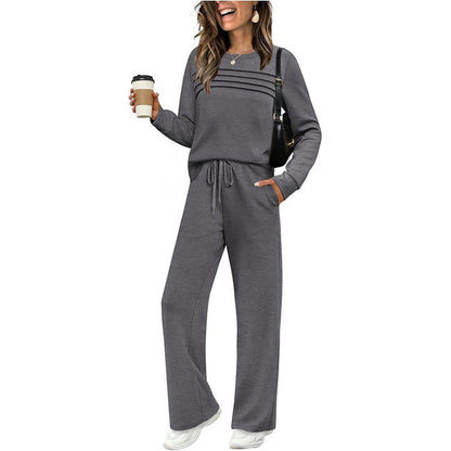 Ensemble haut ras du cou et pantalon à cordon pour femme