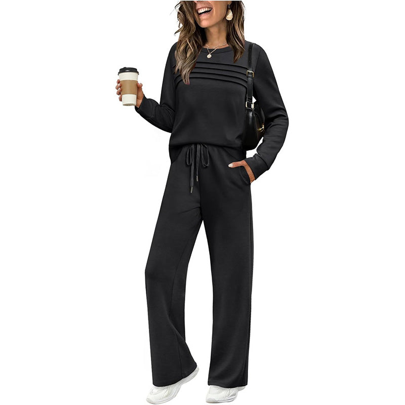 Ensemble haut ras du cou et pantalon à cordon pour femme