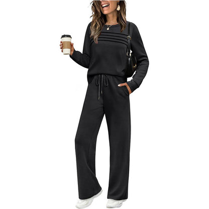 Ensemble haut ras du cou et pantalon à cordon pour femme