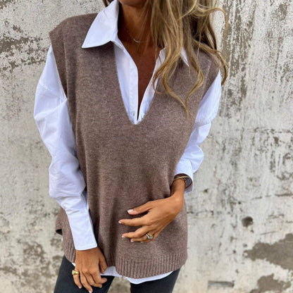 Gilet en tricot à col en V décontracté pour femme
