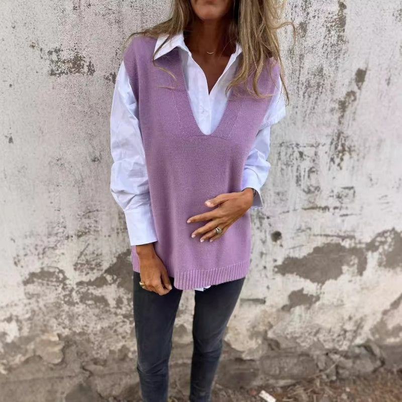 Gilet en tricot à col en V décontracté pour femme