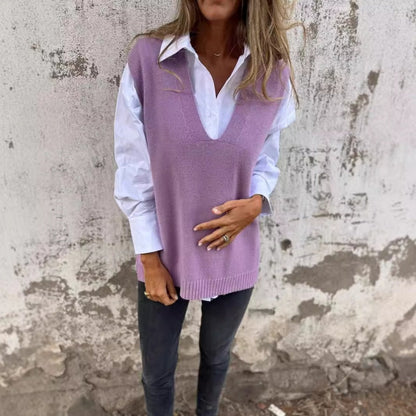 Gilet en tricot à col en V décontracté pour femme