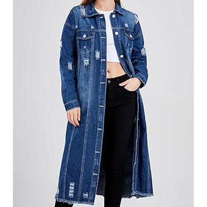 Veste longue en jean déchiré pour femme
