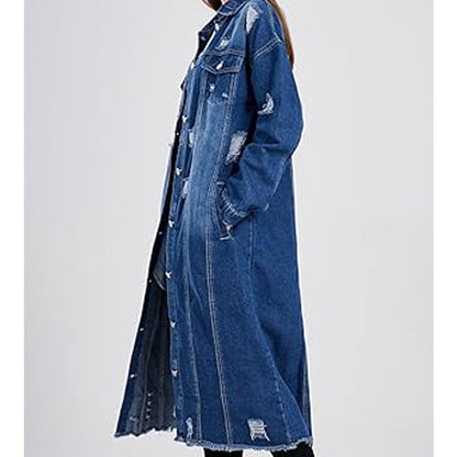 Veste longue en jean déchiré pour femme