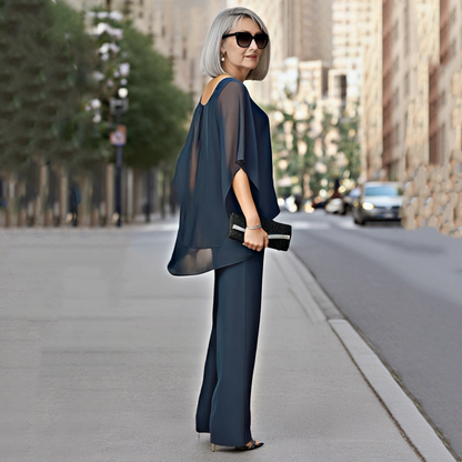 ⏳Spécial à durée limitée⏰Ensemble 2 pièces pour femme composé d'un haut en mousseline asymétrique et d'un pantalon large👚👖
