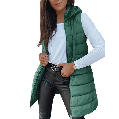 🔥SOLDES 50 % DE RÉDUCTION🎁Doudoune longue zippée pour femme👗 | Couleur unie | Sans manches | À capuche | Vêtements d'hiver 💕