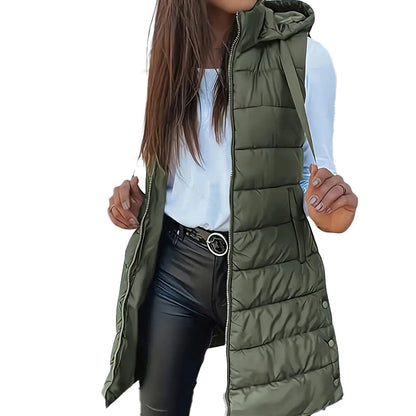 🔥SOLDES 50 % DE RÉDUCTION🎁Doudoune longue zippée pour femme👗 | Couleur unie | Sans manches | À capuche | Vêtements d'hiver 💕