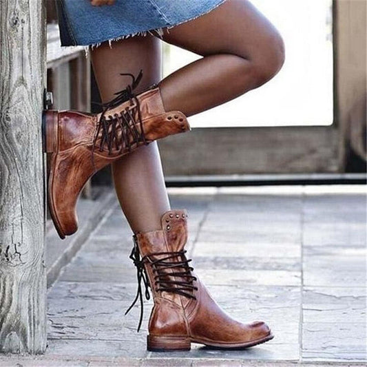 Bottes Vintage à Lacets Latéraux pour Femme