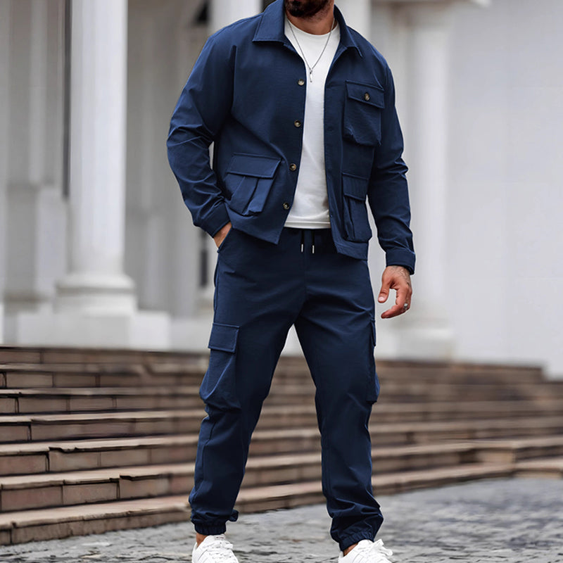 Veste rétro et pantalon cargo pour homme, ensemble 2 pièces