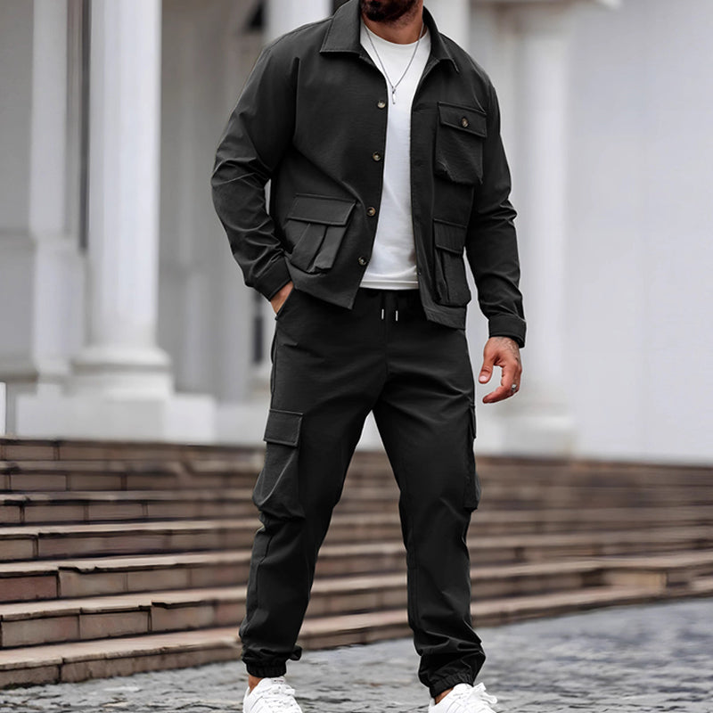 Veste rétro et pantalon cargo pour homme, ensemble 2 pièces