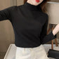 🏆Haut confortable uni à manches longues et col mi-haut pour femme🌿🌿