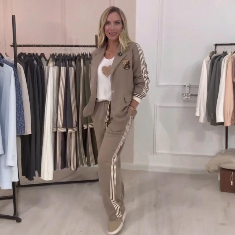 💥Offre à durée limitée - 50 % de réduction💥Ensemble blazer et pantalon tendance de 2 pièces avec bandes latérales